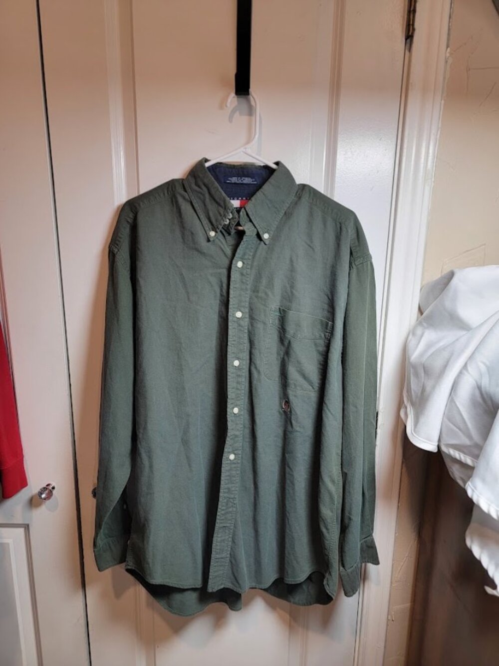 Vintage 90s Tommy Hilfiger Olive Green Button Down Shirt Men's Large 1998 Cotton